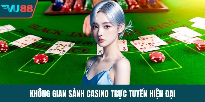 Không gian sảnh casino trực tuyến hiện đại